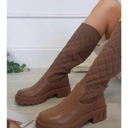 large size mid-heel round toe women's boots - MRSLM