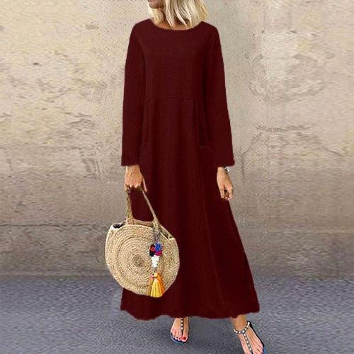 large size autumn and winter solid color long sleeve dress - MRSLM