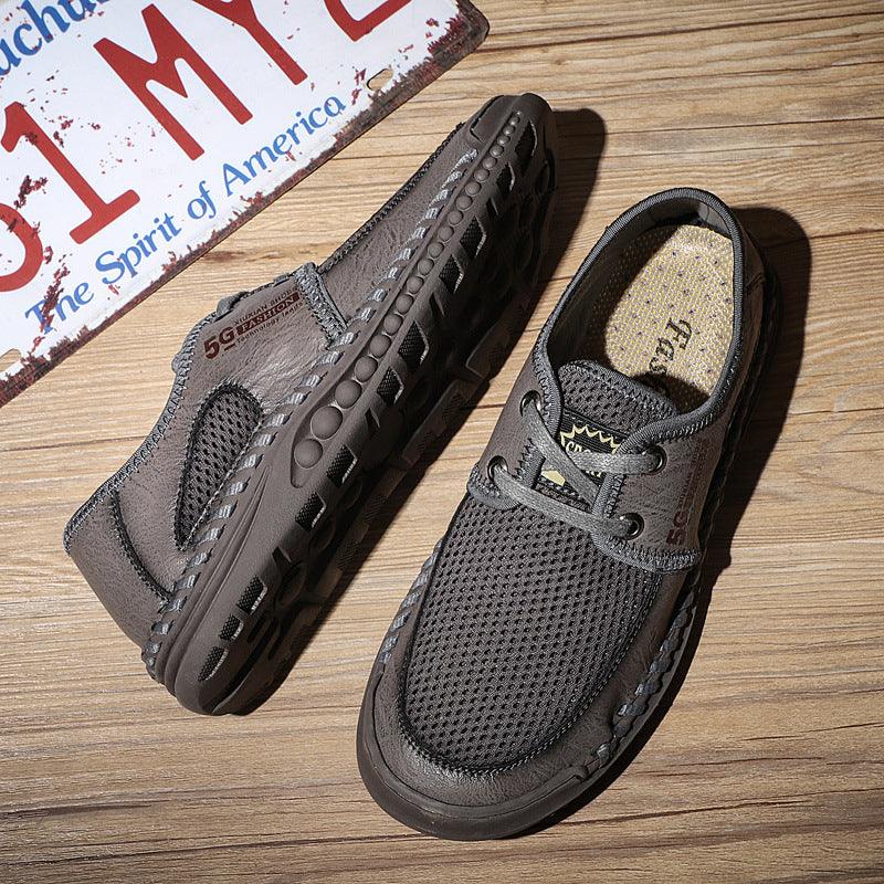Men's summer hollow leather casual shoes, view 4 - MRSLM