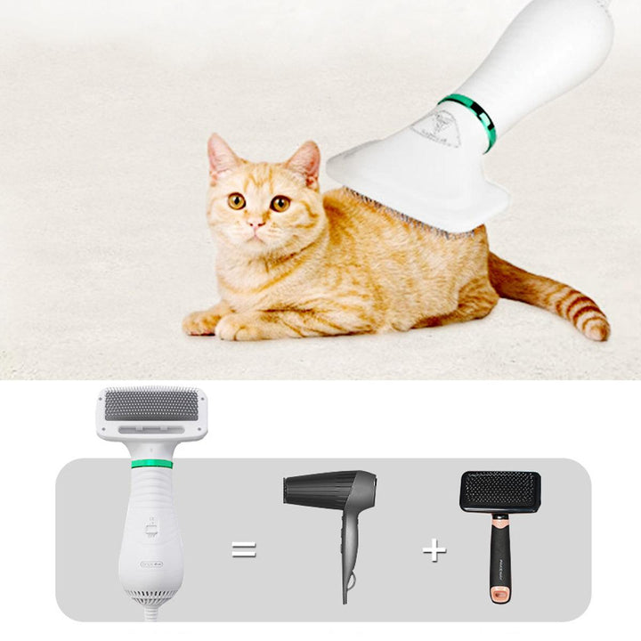 2 in 1 Pet Grooming Hair Dryer Blower with Slicker Slicker Brush Adjustable Temperature Low Noise for Cat Dog Pet Grooming Tool - MRSLM