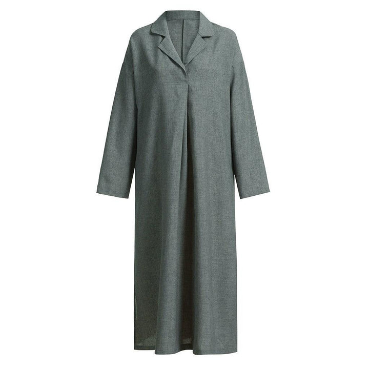 Women Dress Loose Casual Ankle Length Office Lady Dress Solid Lantern Sleeve Bohemian Loose Waist Women Dress - MRSLM