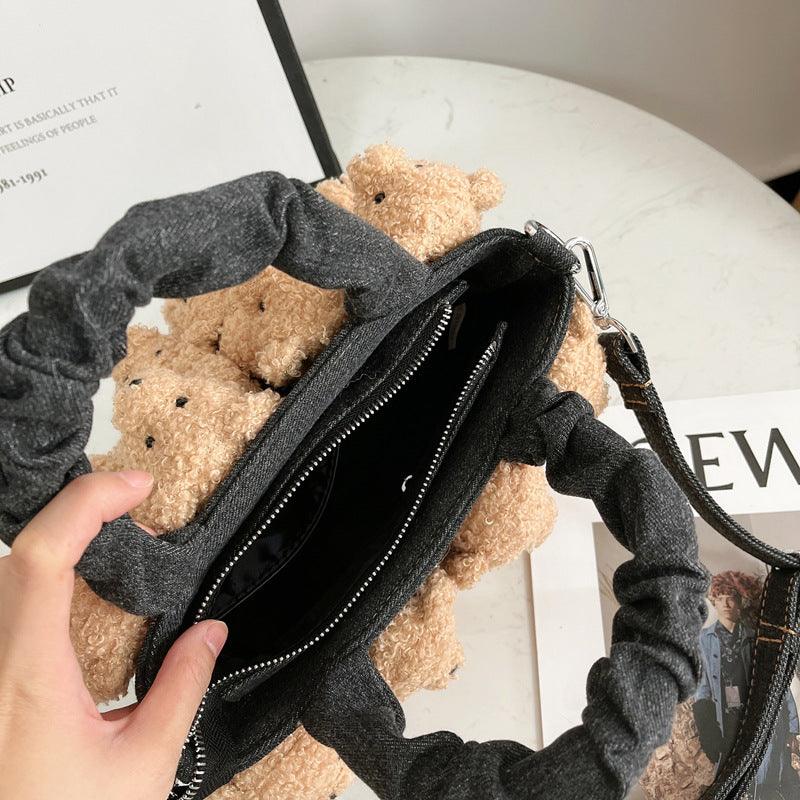 Denim bear doll bucket bag, view 4 - MRSLM