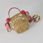 embroidered floral straw bag, view 3 - MRSLM