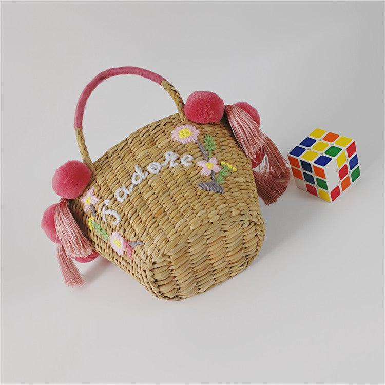 embroidered floral straw bag, view 3 - MRSLM