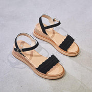 Platform mid-heel wedge buckle sandals, view 3 - MRSLM