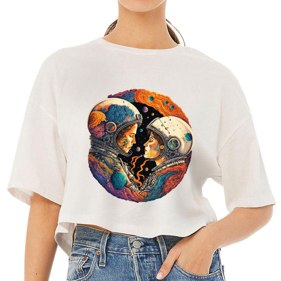 Love Astronaut Women's Crop Tee Shirt - Fantasy Cropped T-Shirt - Art Crop Top - MRSLM