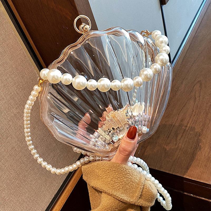 Transparent Shell Bag Box Bag Pearl Female Messenger Shoulder Retro Texture