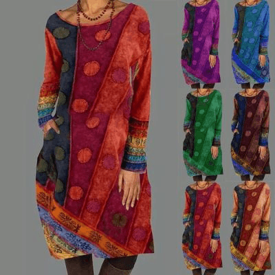 ethnic casual loose printed dress - MRSLM