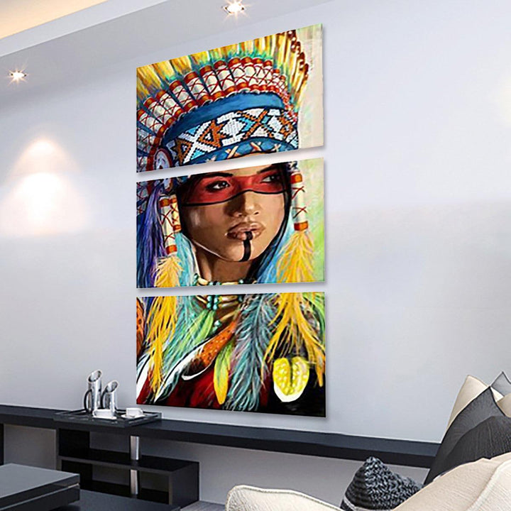 3Pcs Canvas Print Paintings Indian Girl Oil Painting Wall Decorative Printing Art Picture Frameless Home Office Decoration - MRSLM