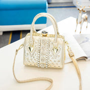 rhinestone snake print lock shoulder bag, view 8 - MRSLM