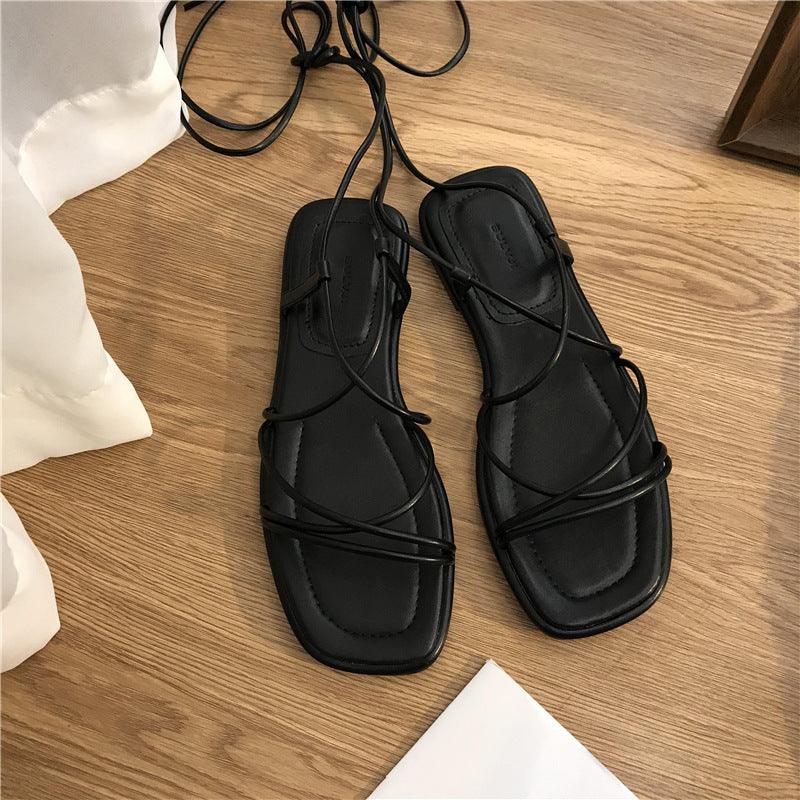 flat retro lace-up sandals, view 4 - MRSLM