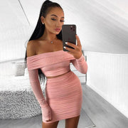 pink pleated one shoulder skirt, view 2 - MRSLM