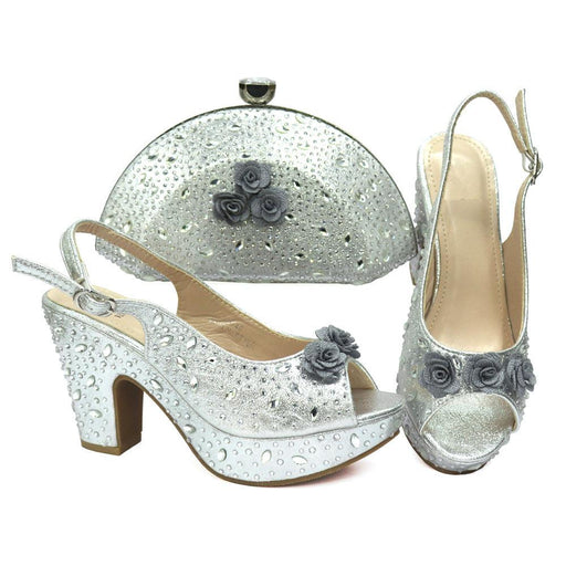 high heel sandals with flower clutch, view 3 - MRSLM