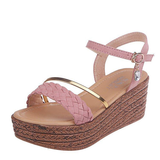 rhinestone peep toe platform Roman sandals, view 2 - MRSLM