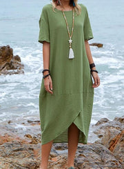 Women's loose cotton linen maxi dress - MRSLM