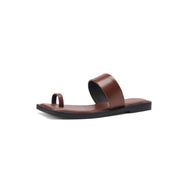 Women's flat cowhide slip-on sandals, view 3 - MRSLM