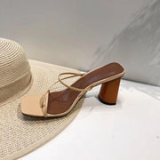 leather thin strap block heel sandals, view 2 - MRSLM