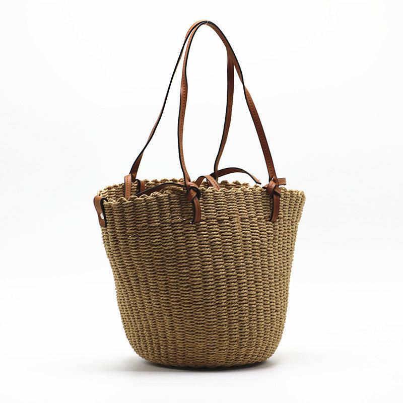 women's straw cylindrical shoulder bag, view 9 - MRSLM