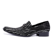 Men's black leather wedding party loafers, view 2 - MRSLM
