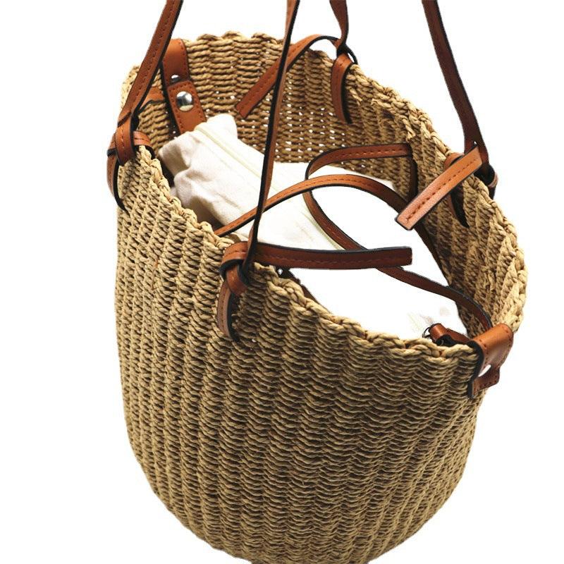 women's straw cylindrical shoulder bag, view 4 - MRSLM
