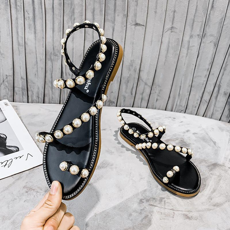 pearl flat slip-on sandals, view 3 - MRSLM