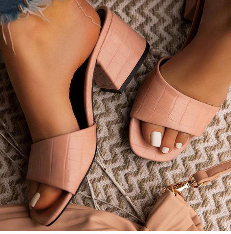 Women's simple PU thick heel sandals - MRSLM