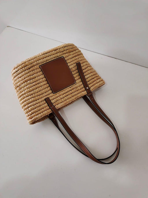 hand-knitted straw bucket bag, view 6 - MRSLM