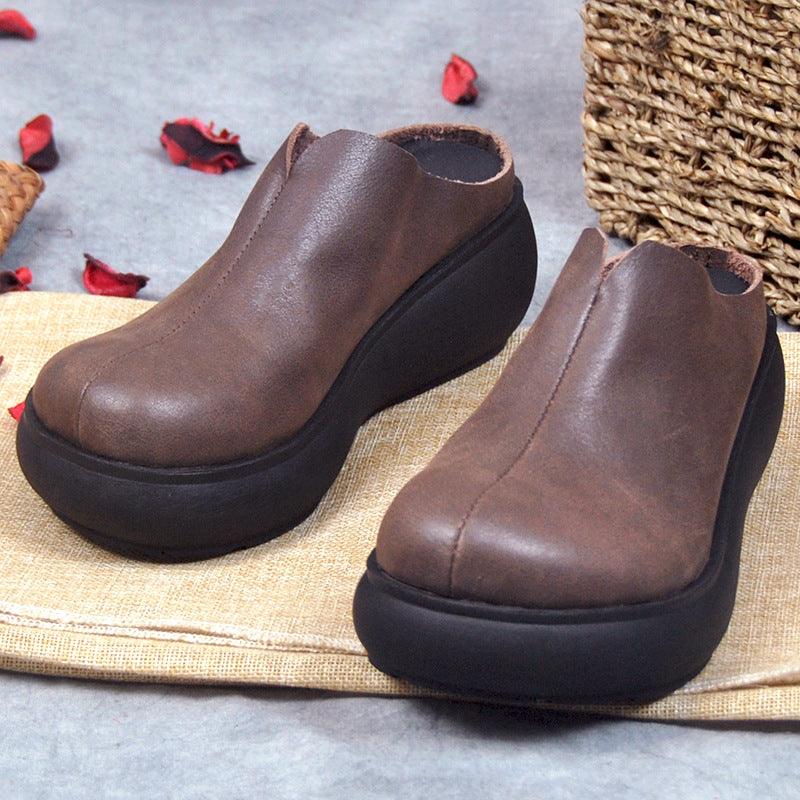 Women's retro platform leather sandals - MRSLM