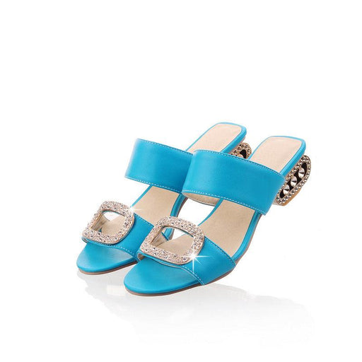 Women's one-line rhinestone half slippers, view 3 - MRSLM
