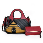 Women's patchwork house pattern handbag, view 5 - MRSLM