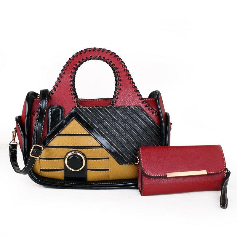 Women's patchwork house pattern handbag, view 5 - MRSLM
