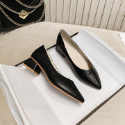 leather pointed toe thick heel shoes - MRSLM