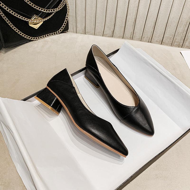 leather pointed toe thick heel shoes, view 3 - MRSLM