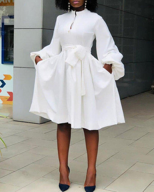 Plus Size Fashion Casual Solid Color Lantern Sleeve Tutu Skirt - MRSLM