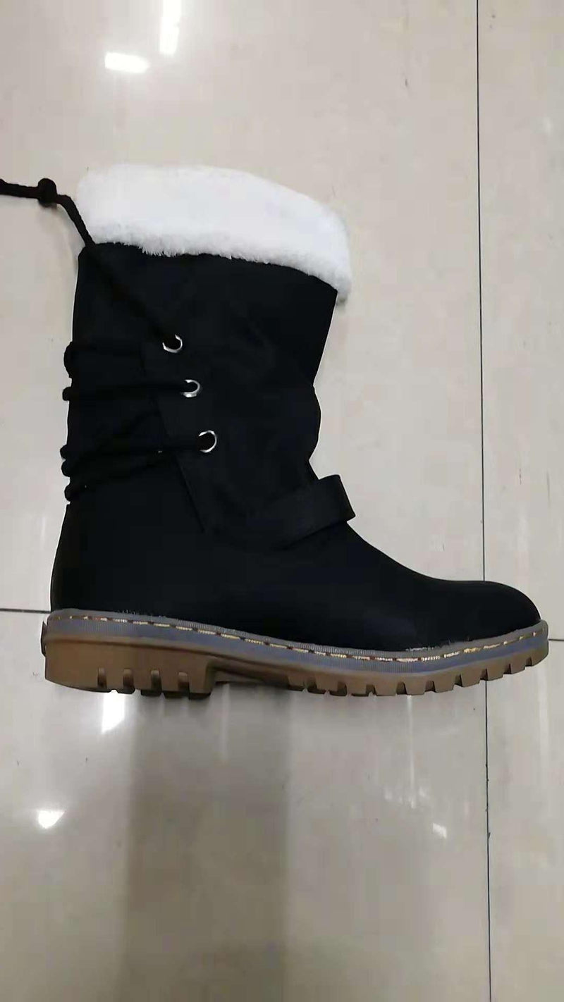 snow cotton belt buckle flat boots, view 3 - MRSLM