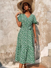 Floral short-sleeved long dress, view 6 - MRSLM