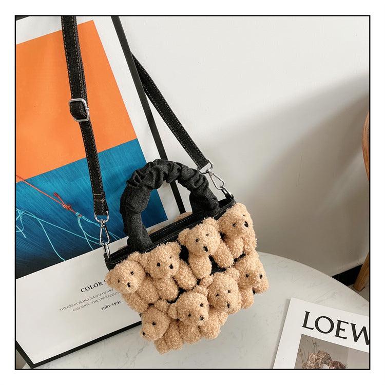 Denim bear doll bucket bag, view 3 - MRSLM
