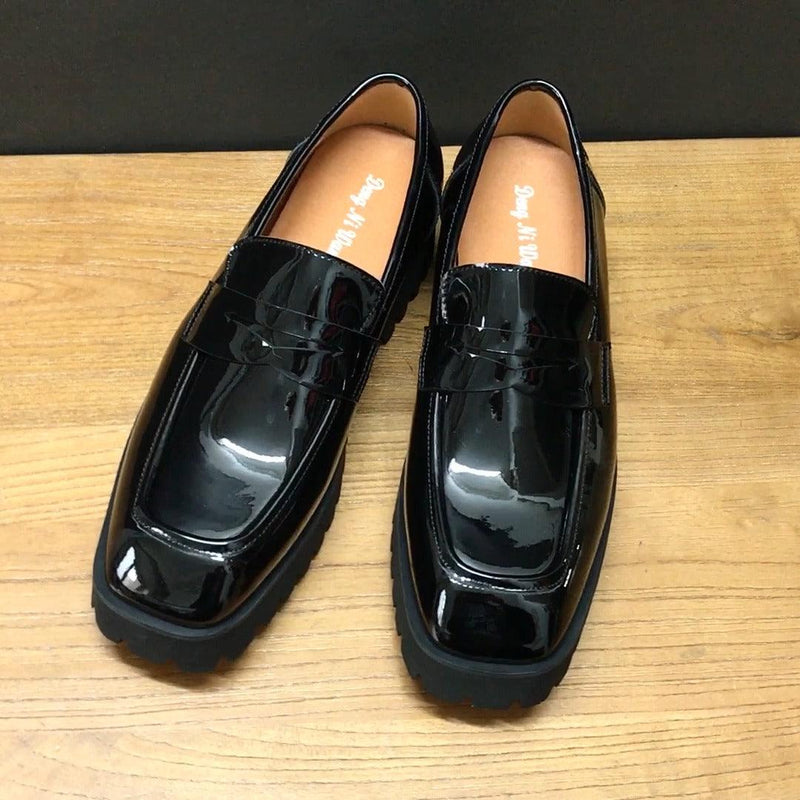 Men's slip-on black patent shoes, view 3 - MRSLM