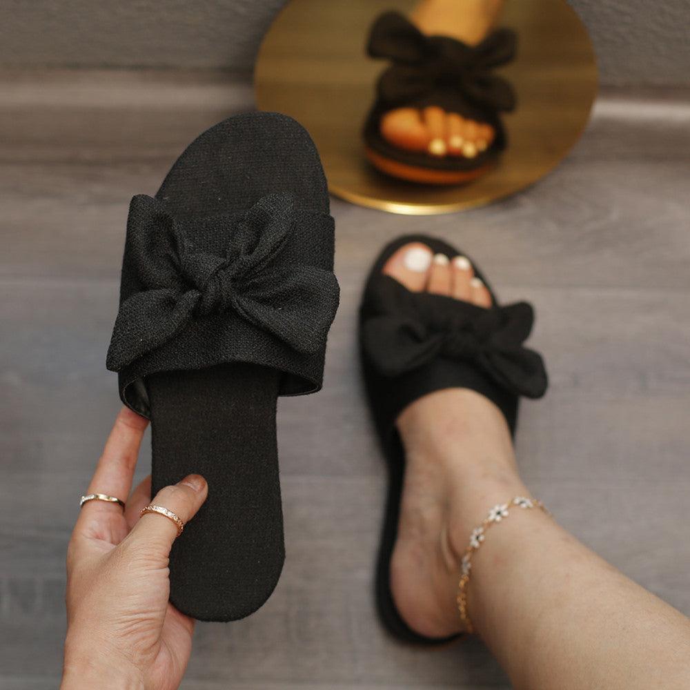 Women's Slippers With Flat Bow - MRSLM