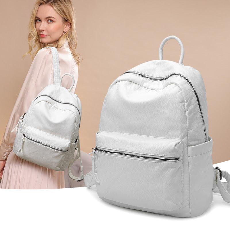 Women's New Washed Fashion Soft Leather Backpack - MRSLM