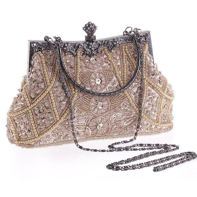 Ladies Hand Beaded Embroidered Evening Dress Embroidered Handbag - MRSLM