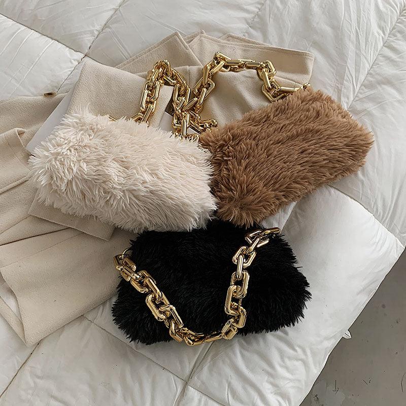 fluffy plush chain shoulder bag, view 6 - MRSLM