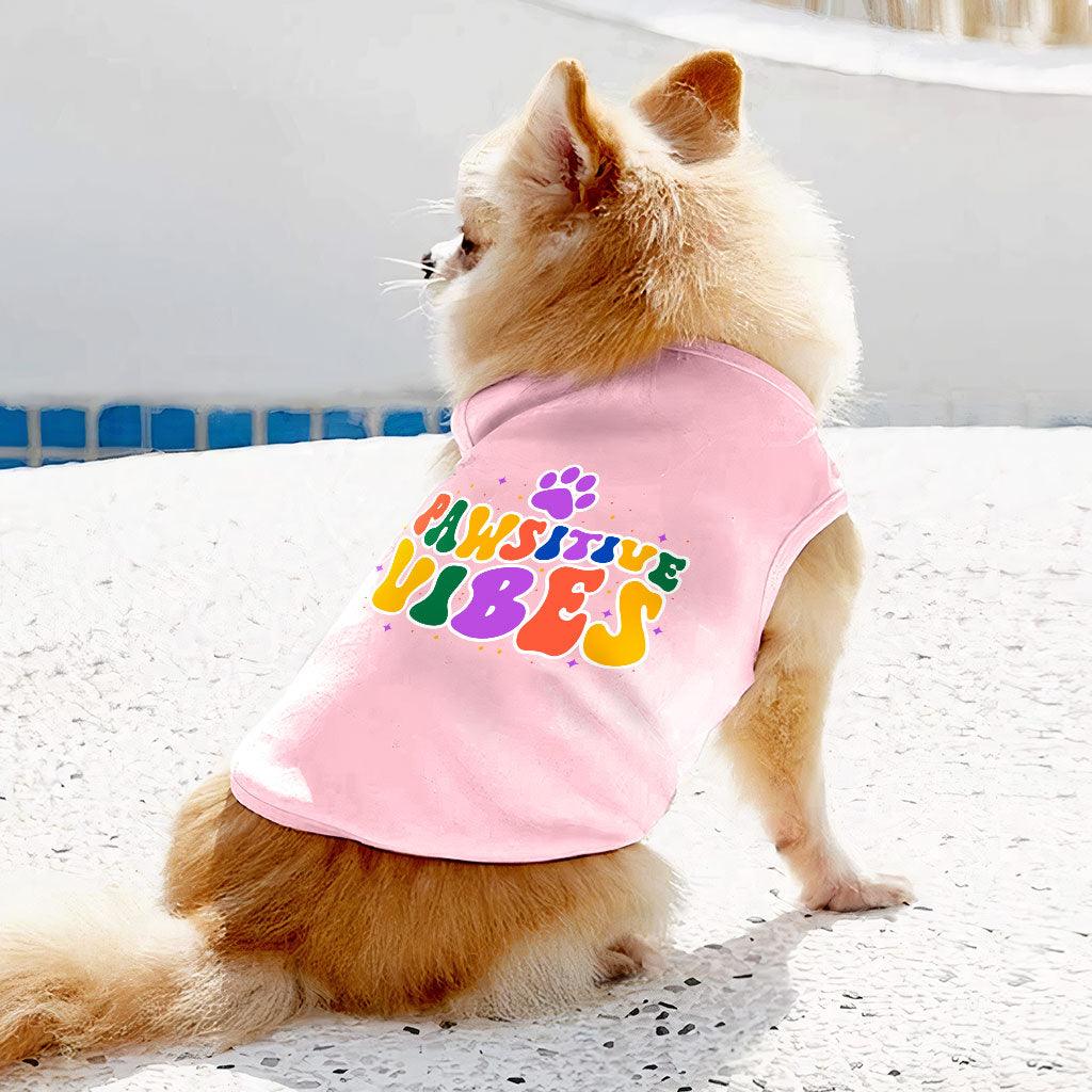 Pawsitive Vibes Dog Sleeveless Shirt - Colorful Text Dog Shirt - Cool Dog Clothing - MRSLM