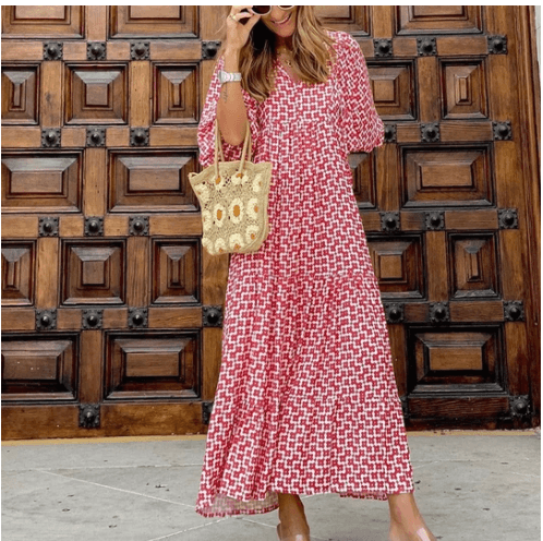 Loose V-neck floral maxi dress, view 4 - MRSLM