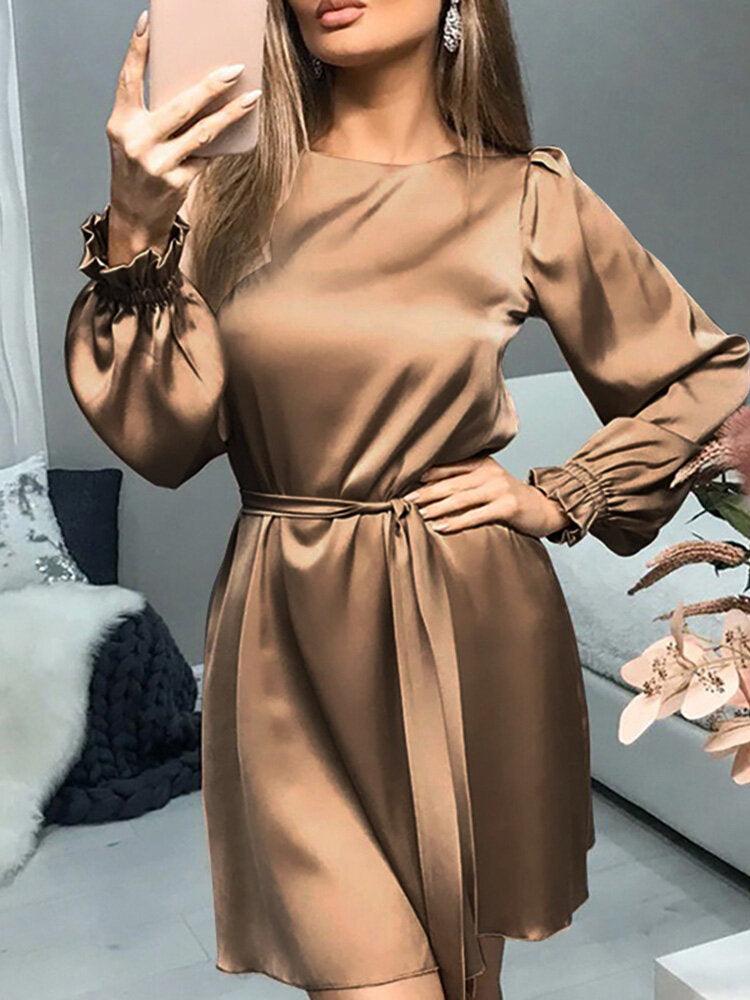 Women's puff sleeve midi dress, view 3 - MRSLM