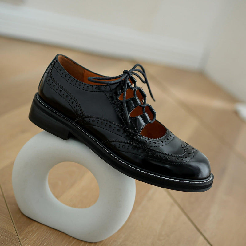 women's patent leather lace-up loafers, view 2 - MRSLM