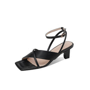 Women's square toe thick heel mid-heel sandals, view 3 - MRSLM