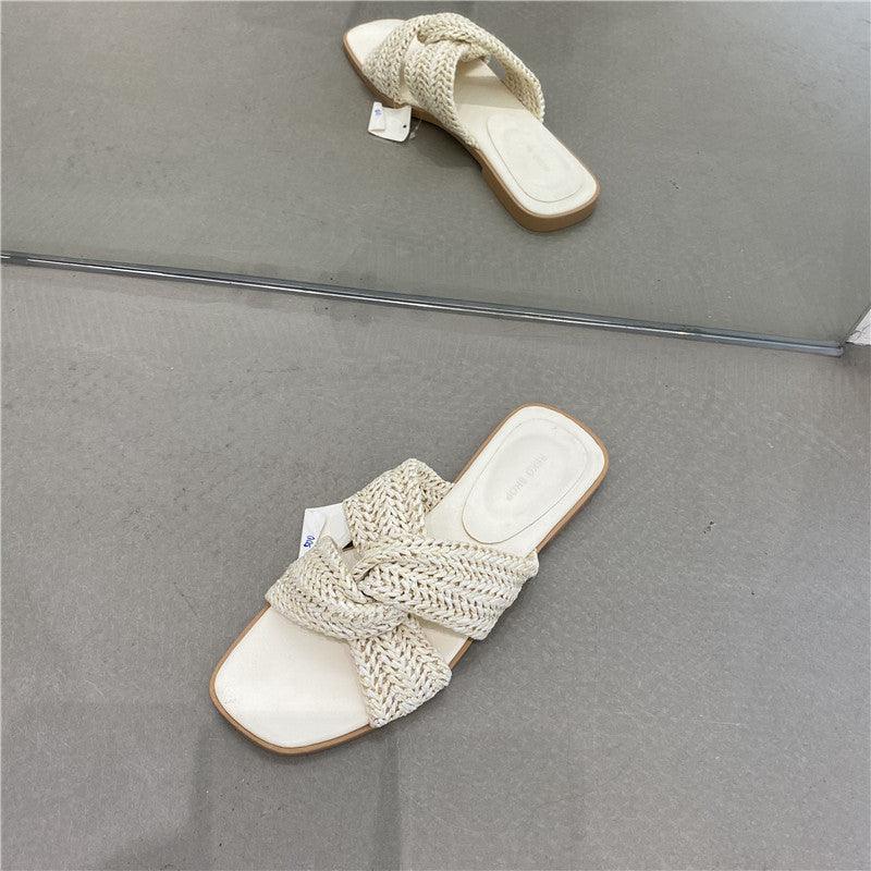Women's cross strap rattan sandals, view 4 - MRSLM