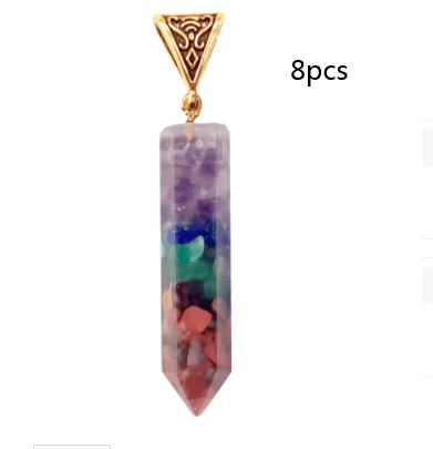 Seven Chakra Natural Crushed Stone Hexagon Column Necklace Aura Pendant - MRSLM