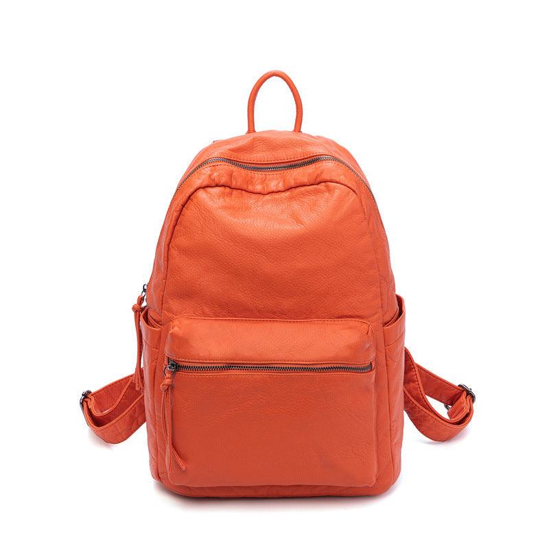 Women's New Washed Fashion Soft Leather Backpack - MRSLM